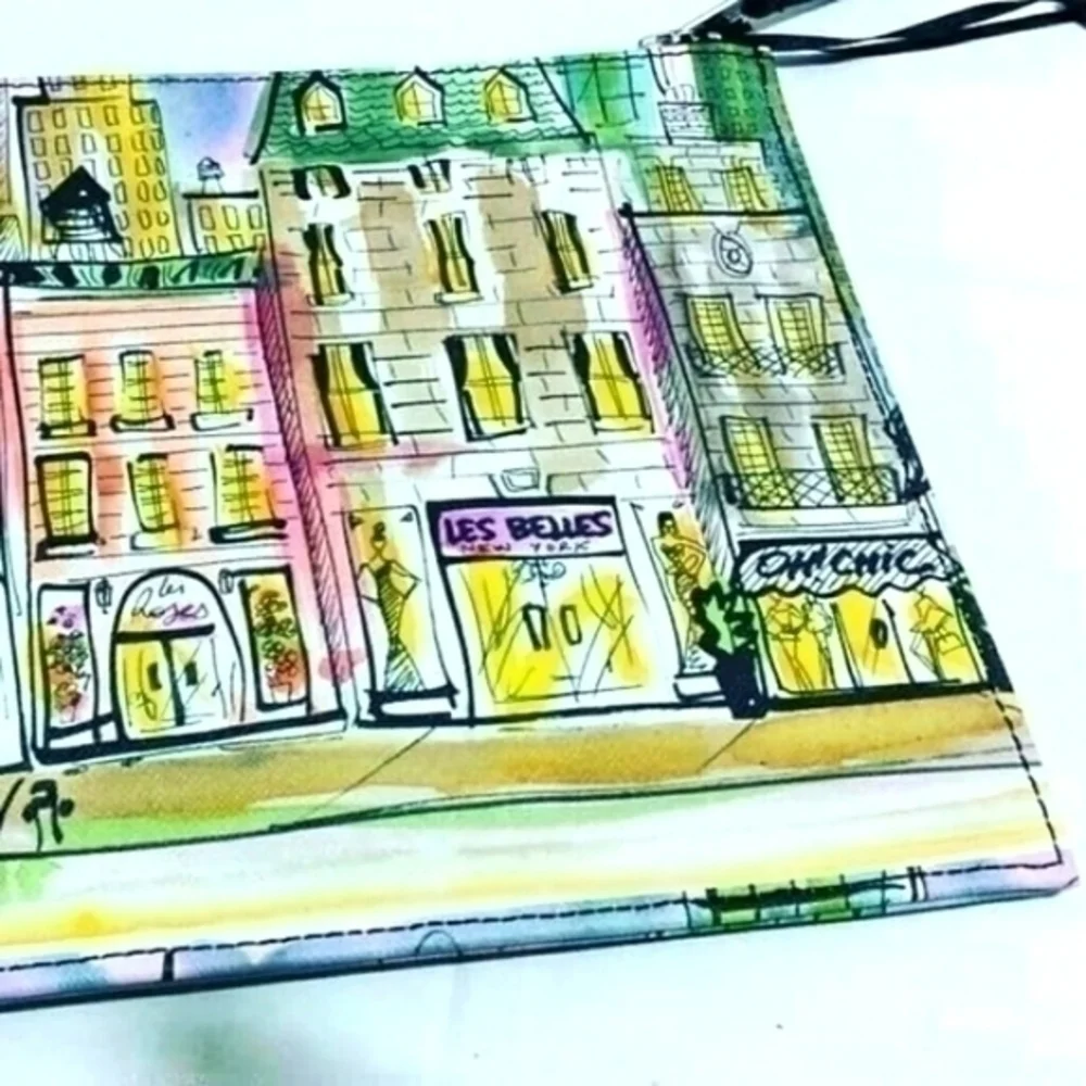 Izak Denou Illustrated City Shopper Clutch Bag